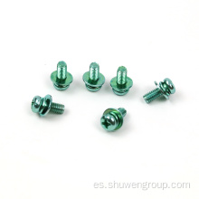 Tornillos de sems chapados verdes con lavadoras